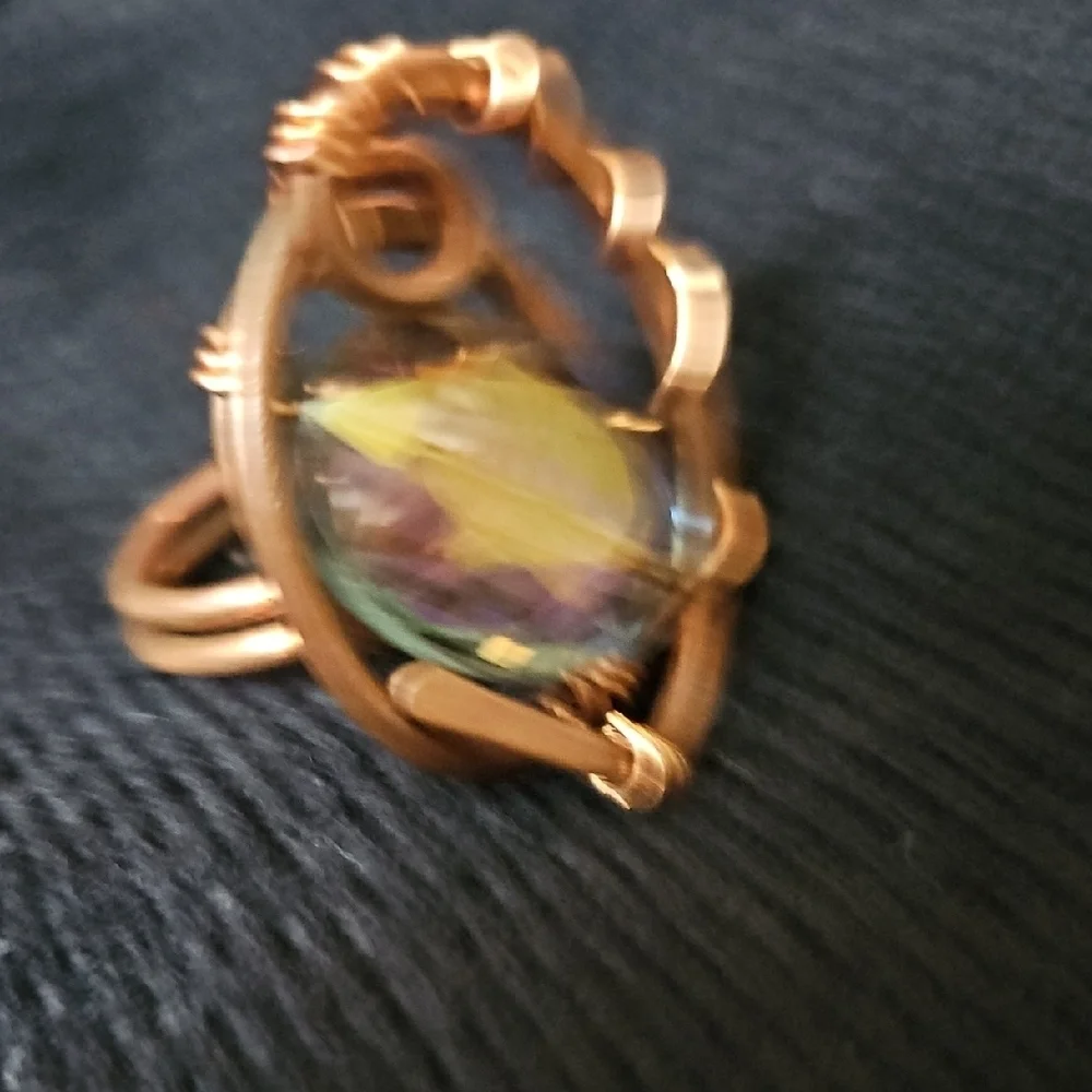 Bronze and Iridescent Purple Statement Ring, Sz 6.5